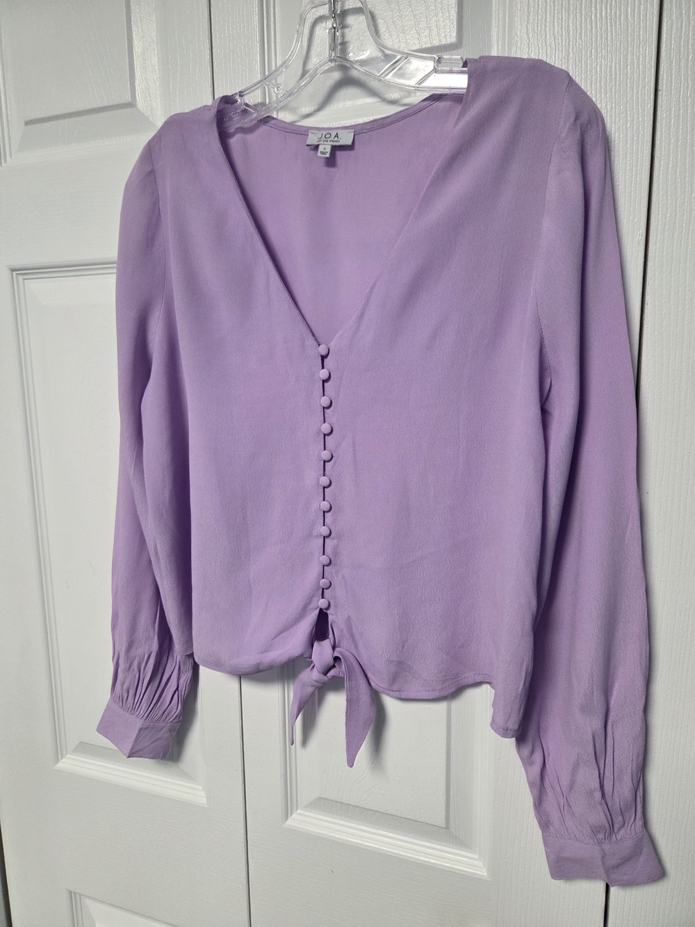 Women's Lavender Button-Front Tie Hem Blouse